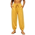 thumbnail image 1 of Jerdar Women's Linen Elastic High Waist Jogger Pants Casual Drawstring Trousers with Hollow Out Trim and Pockets Loose XL, 1 of 7
