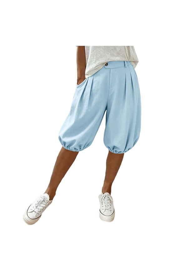Women's Linen Harem Capri Pants Drawstring 5 Shorts Casual Beach Yoga Hippie Thai Pants M