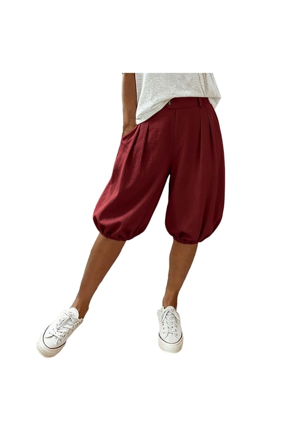 Women's Linen Harem Capri Pants Drawstring 5 Shorts Casual Beach Yoga Hippie Thai Pants S