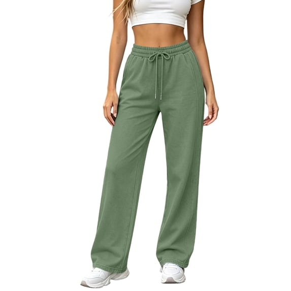 Jerdar Women's Linen Pants Elastic Waisted Straight Pants Casual Flowy Wide Leg Drawstring Trousers with Pockets L