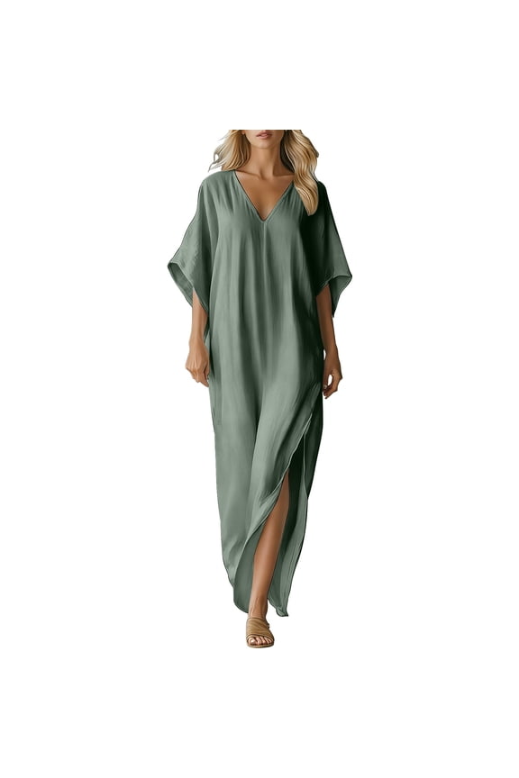 Women's Long Kaftan Bohemian Cardigan Beach Swimsuit Cover Up Dress Plus Size High Slit Robe XL