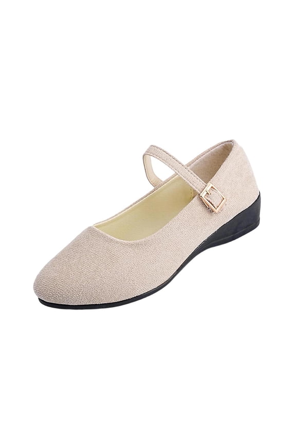 Women's Mary Jane Wedge Shoes One Strap Shallow Mouth Loafers Moccasins Polyester Blend Solid Color Casual Fashion Comfortable Walking Driving Shoes