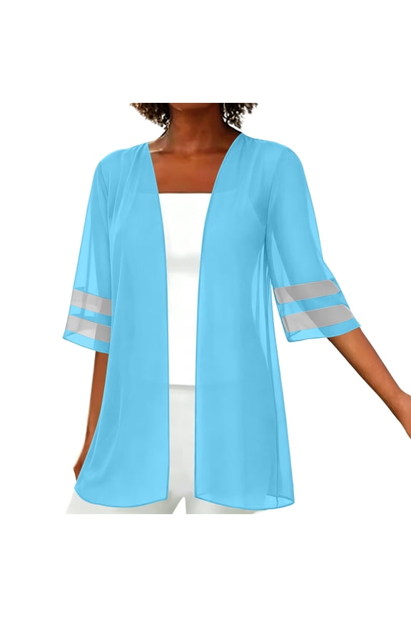 Women's Plus Size Lightweight Open Front Cardigan 3/4 Sleeve Cover Ups Shrugs Shawls and Wraps Kimono Jacket Coat M