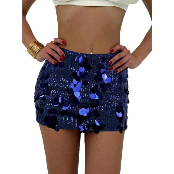 Jerdar Women's Sequin Skirt Sparkle Stretchy Bodycon Mini Party Glitter Skirts for Carnival S