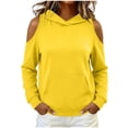 thumbnail image 1 of Jerdar Women's Solid Cold Shoulder Hooded Sweatshirt Long Sleeve Cut Out Shoulder Pullover Hoodie with Pocket Casual Fall Fashion Tops S, 1 of 6
