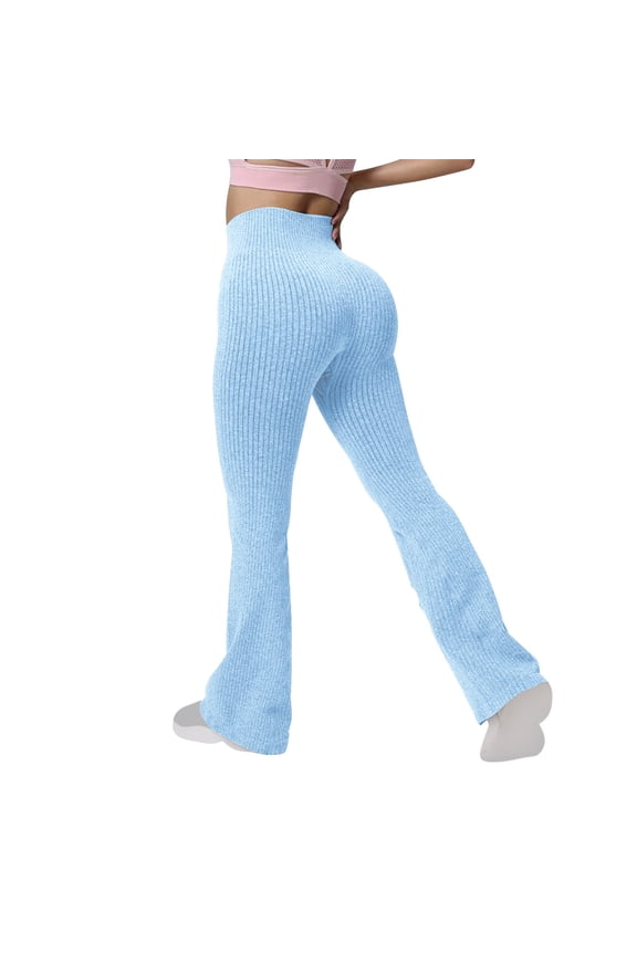 Women's Solid Color Seamless High Waisted And Hip Lifting Sports And Fitness Yoga Pants Flared Pants S