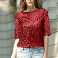thumbnail image 1 of Jerdar Women's Sparkle Sequins T-Shirts Casual Short Sleeve Top Shimmer Going Out Rave Top Tee L, 1 of 2