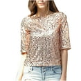 thumbnail image 1 of Jerdar Women's Sparkle Sequins T-Shirts Casual Short Sleeve Top Shimmer Going Out Rave Top Tee L, 1 of 7