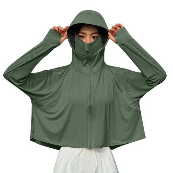 Jerdar Women's UPF50+ Shirt Hooded Jacket Sun Protection Long Sleeve Shawl Ice Silk Quick Drying Sweatshirt Sun Protection Clothing Free Size