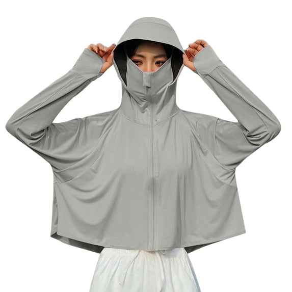 Jerdar Women's UPF50+ Shirt Hooded Jacket Sun Protection Long Sleeve Shawl Ice Silk Quick Drying Sweatshirt Sun Protection Clothing Free Size