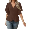 thumbnail image 1 of Jerdar Women's V Neck Chiffon Blouse Ruffle Sleeve Ladies Work Shirts M, 1 of 5