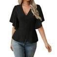 thumbnail image 1 of Jerdar Women's V Neck Chiffon Blouse Ruffle Sleeve Ladies Work Shirts S, 1 of 5