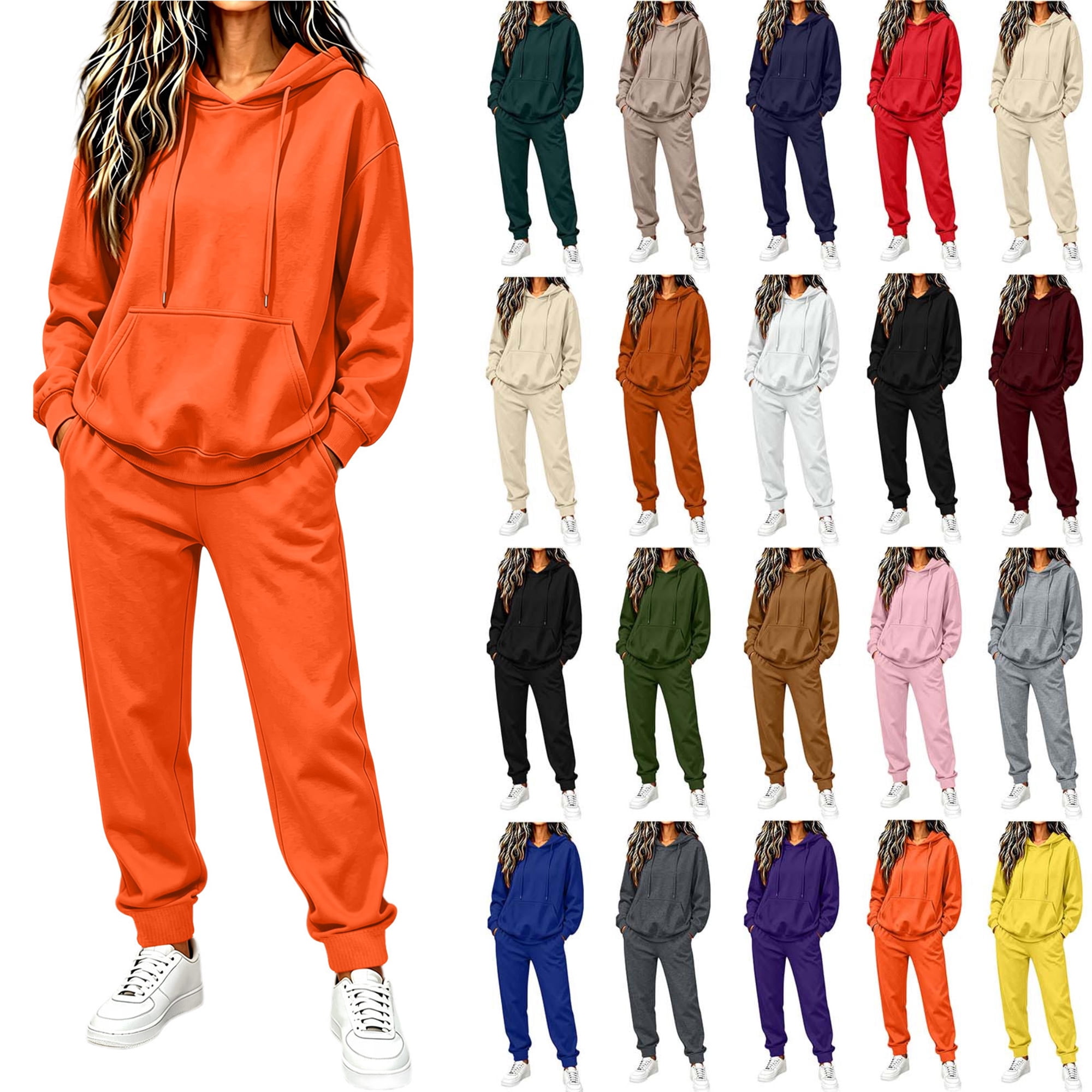 Jerdar Womens 2 Piece Lounge Set Hoodie Jogger Pants Oversized Solid ...