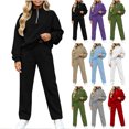 thumbnail image 1 of Jerdar Womens 2 Piece Lounge Sweat Sets Quarter Zip Mock Neck Sweatshirt Wide Leg Sweatpants Oversized Side Pockets Casual Airport Travel Outfits L, 1 of 8