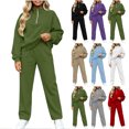 thumbnail image 1 of Jerdar Womens 2 Piece Lounge Sweat Sets Quarter Zip Mock Neck Sweatshirt Wide Leg Sweatpants Oversized Side Pockets Casual Airport Travel Outfits L, 1 of 8