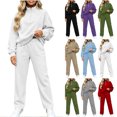 thumbnail image 1 of Jerdar Womens 2 Piece Lounge Sweat Sets Quarter Zip Mock Neck Sweatshirt Wide Leg Sweatpants Oversized Side Pockets Casual Airport Travel Outfits L, 1 of 8
