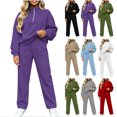 thumbnail image 1 of Jerdar Womens 2 Piece Lounge Sweat Sets Quarter Zip Mock Neck Sweatshirt Wide Leg Sweatpants Oversized Side Pockets Casual Airport Travel Outfits M, 1 of 8
