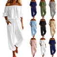 thumbnail image 1 of Jerdar Womens 2 Piece Outfits Off Shoulder Tops Wide Leg Pants Drawstring Waist Side Pockets Vacation Travel Casual Lounge Streetwear XL, 1 of 8