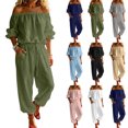 thumbnail image 1 of Jerdar Womens 2 Piece Outfits Off Shoulder Tops Wide Leg Pants Drawstring Waist Side Pockets Vacation Travel Casual Lounge Streetwear XXL, 1 of 8