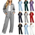 thumbnail image 1 of Jerdar Womens 2 Piece Sweat Sets Collared Zip Jacket Wide Leg Sweatpants Oversized Side Pockets Spring Fall Airport Travel Outfits L, 1 of 9