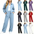 thumbnail image 1 of Jerdar Womens 2 Piece Sweat Sets Collared Zip Jacket Wide Leg Sweatpants Oversized Side Pockets Spring Fall Airport Travel Outfits M, 1 of 9