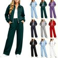 thumbnail image 1 of Jerdar Womens 2 Piece Sweat Sets Collared Zip Jacket Wide Leg Sweatpants Oversized Side Pockets Spring Fall Airport Travel Outfits XL, 1 of 9