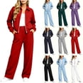thumbnail image 1 of Jerdar Womens 2 Piece Sweat Sets Collared Zip Jacket Wide Leg Sweatpants Oversized Side Pockets Spring Fall Airport Travel Outfits XL, 1 of 9