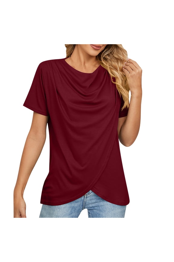 Womens 2026 Summer Tops Casual Twist Front Blouses Short Sleeve T-shirts Fitting Tunic M