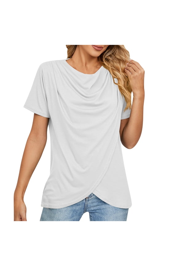 Womens 2026 Summer Tops Casual Twist Front Blouses Short Sleeve T-shirts Fitting Tunic S