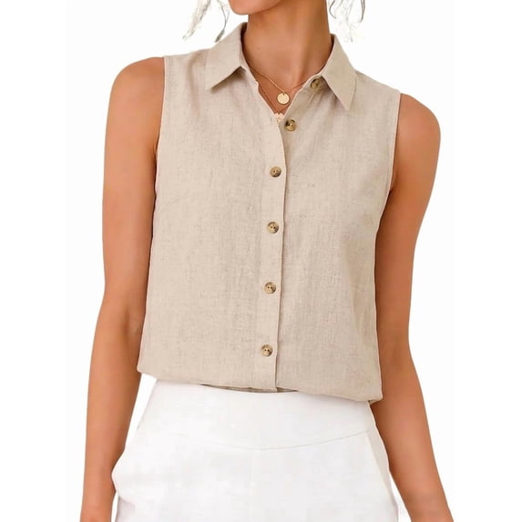 Jerdar Womens Button Down Linen Shirts Spring Summer Sleeveless Blouses Vest Tank Tops M
