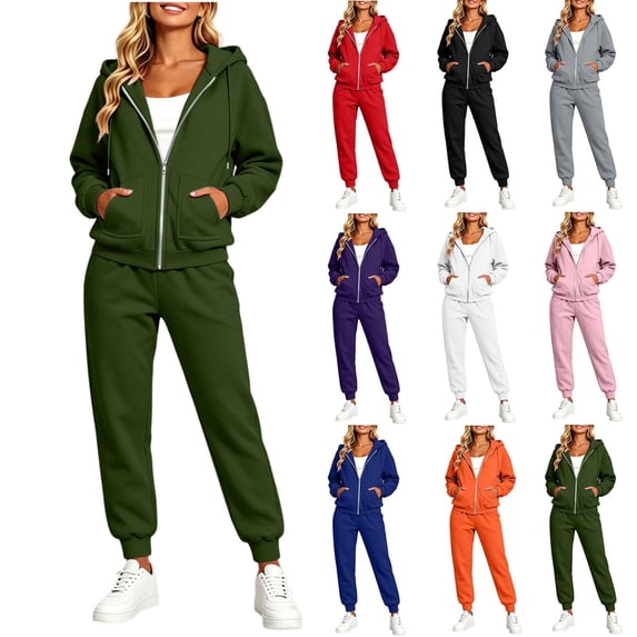Jerdar Womens Matching Sweatsuit Zip Up Hoodie Jogger Pants Oversized Drop Shoulder Side Pockets Casual Workout Lounge Fall Winter Outfits M