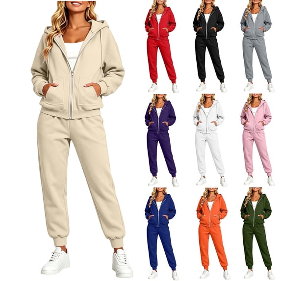 Jerdar Womens Matching Sweatsuit Zip Up Hoodie Jogger Pants Oversized Drop Shoulder Side Pockets Casual Workout Lounge Fall Winter Outfits XXL
