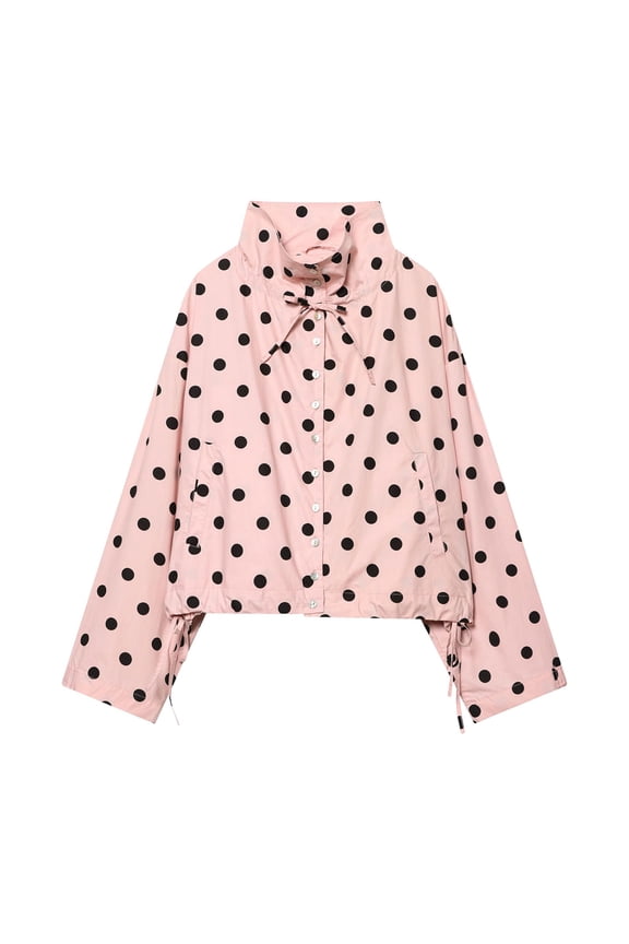 Womens Polka Dot Jacket Drawstring Hem Button Front Cropped Lightweight Jacket Relaxed fit Coat with Pockets XXL