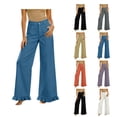thumbnail image 1 of Jerdar Womens Ruffle Wide Leg Jeans Cropped Elastic Casual Loose High Waisted Baggy Denim Pants with Pockets For Daily Wear Pants L, 1 of 7