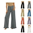 thumbnail image 1 of Jerdar Womens Ruffle Wide Leg Jeans Cropped Elastic Casual Loose High Waisted Baggy Denim Pants with Pockets For Daily Wear Pants XXL, 1 of 7