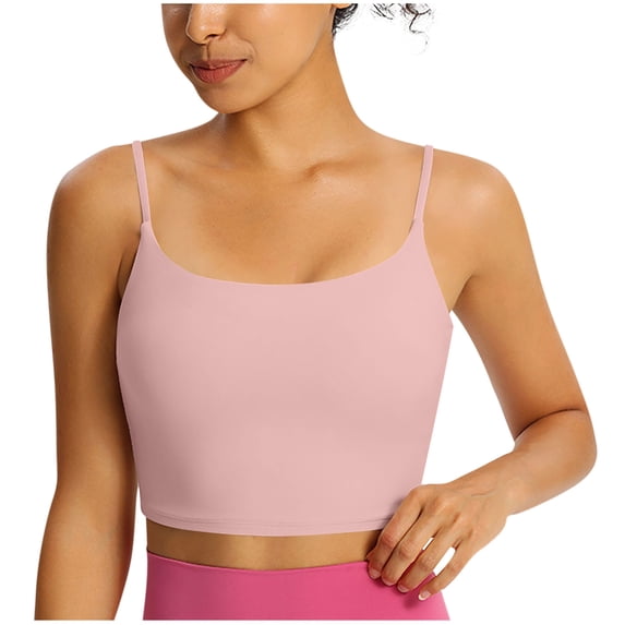 Jerdar Womens Scoop Neck Longline Padded Sports Bra Adjustable Strappy Butter Workout Crop Tank Top,Light Compression Comfy Regular Solid L