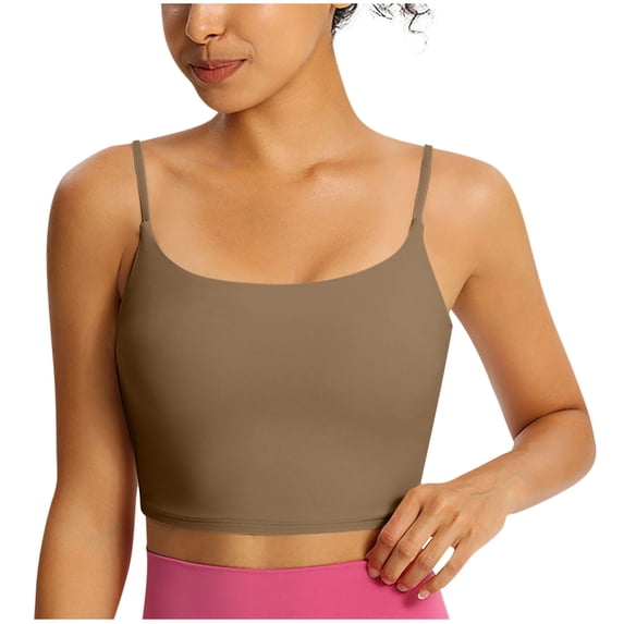 Jerdar Womens Scoop Neck Longline Padded Sports Bra Adjustable Strappy Butter Workout Crop Tank Top,Light Compression Comfy Regular Solid M