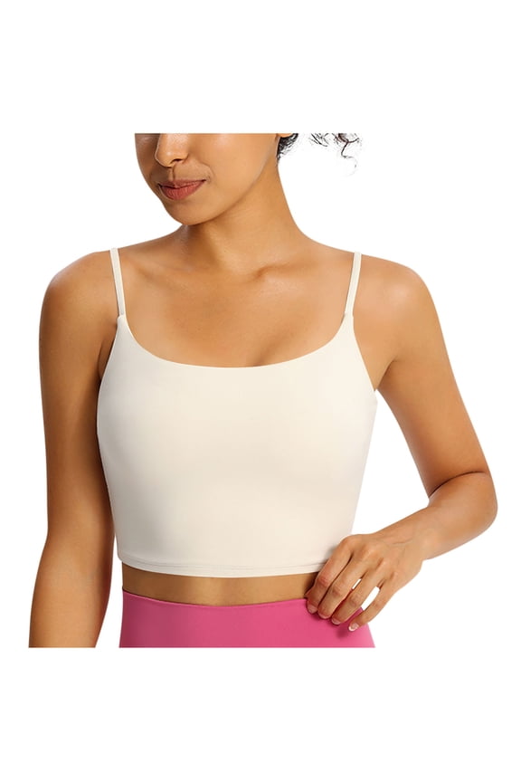 Womens Scoop Neck Longline Padded Sports Bra Adjustable Strappy Butter Workout Crop Tank Top,Light Compression Comfy Regular Solid M