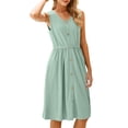 thumbnail image 1 of Jerdar Womens Sleeveless Sundress Summer Casual Eyelet Button Down Short Dress Flowy Beach Tank Mini Dress with Pocket L, 1 of 9