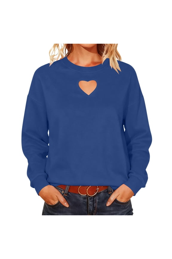 Womens Solid Color Long Sleeve Sweatshirts Crew Neck Cut Out Front Fitted Casual Dressy Fall Hoodless Sweatshirts XL