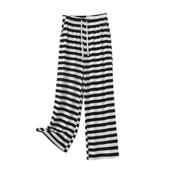Jerdar Womens Striped Ribbed Wide Leg Pants Casual Drawstring Elastic Waist Baggy Sweatpants with Pockets Comfy Exercise XXXXL