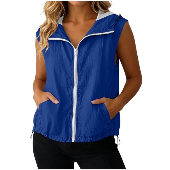 Jerdar Womens Zip Up Round-Neck Lightweight Vests Casual Sleeveless Jackets Scrubs with Pockets Spring Summer L
