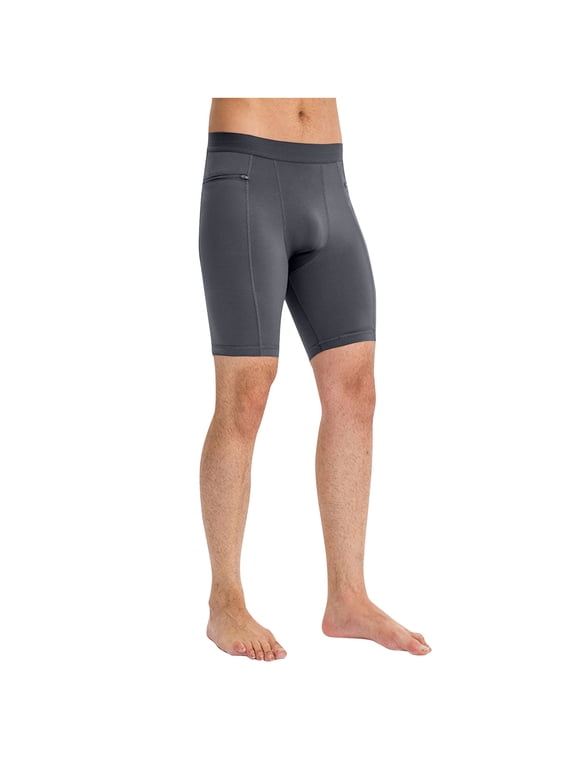 Workout Compression Shorts for Men Running Spandex Shorts with Zipper Pockets Gym Sport Athletic Performance Underwear