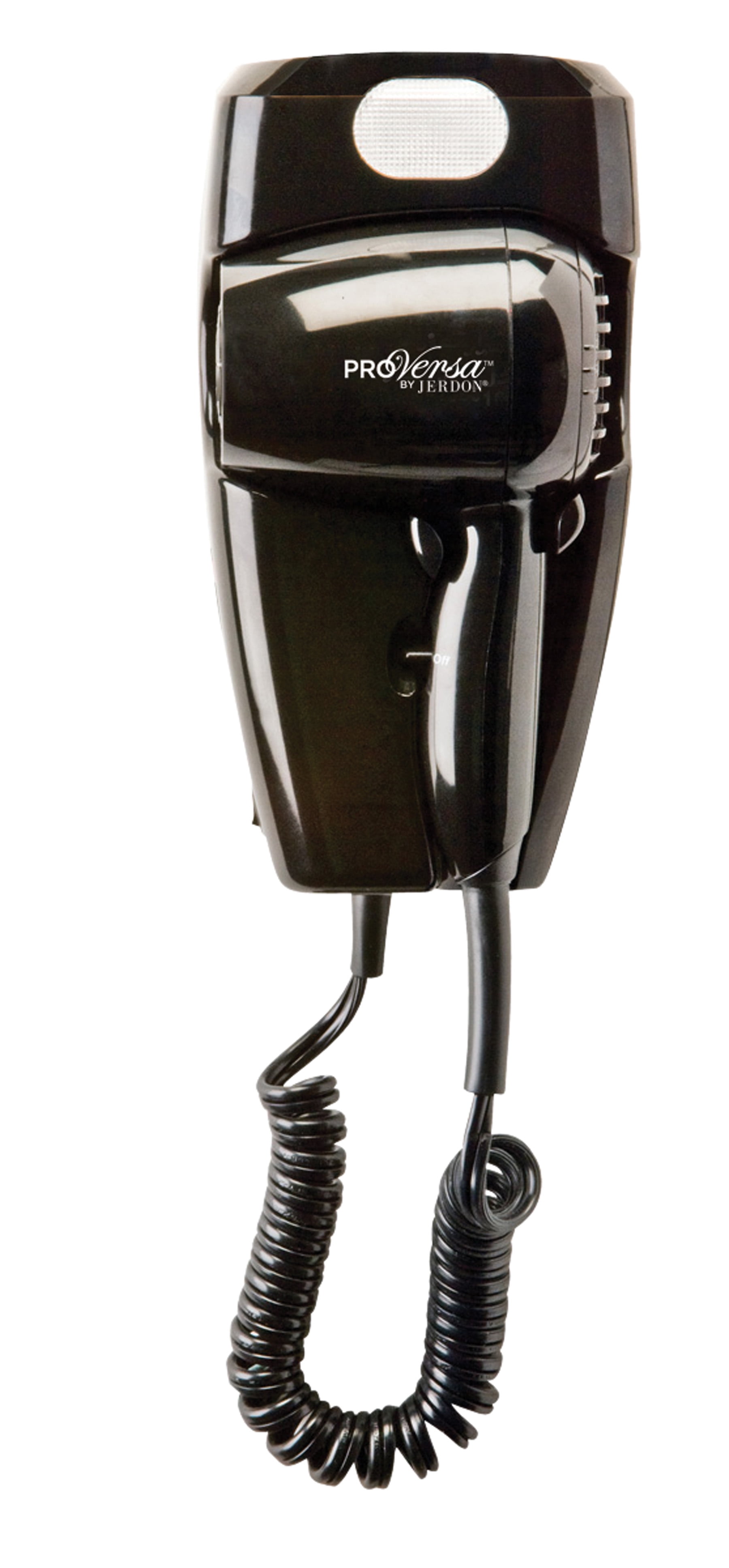 Jerdon 1600W Wall Mount Hair Dryer, 2 Speeds, 2 Heat Settings, LED Night Light, Black, Direct Wire-Model JWM8CBD