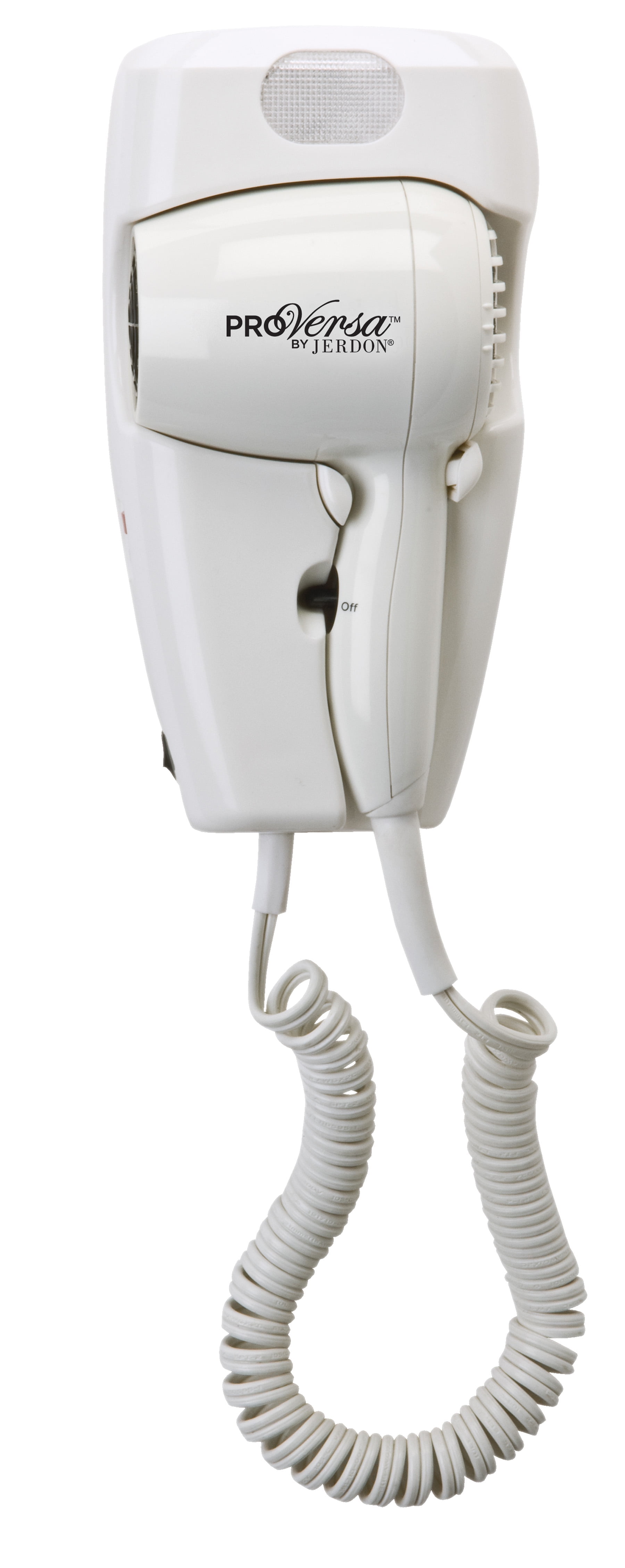 Jerdon 1600W Wall Mount Hair Dryer, 2 Speeds, 2 Heat Settings, LED Night Light, White, Plug in-Model JWM8C