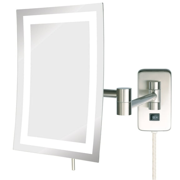 Jerdon 6.5" x 9"  Wall Mount Lighted Makeup Mirror, 5X Magnification Nickel Finish Plug 1n-Model JRT710NL