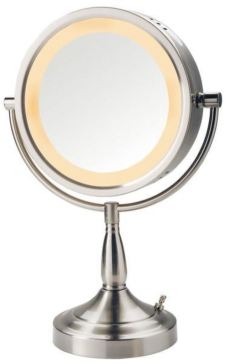 Jerdon 8.5" Diameter Lighted Makeup Mirror, 7X-1X Magnification, Nickel Finish-Model LT856N - image 1 of 6
