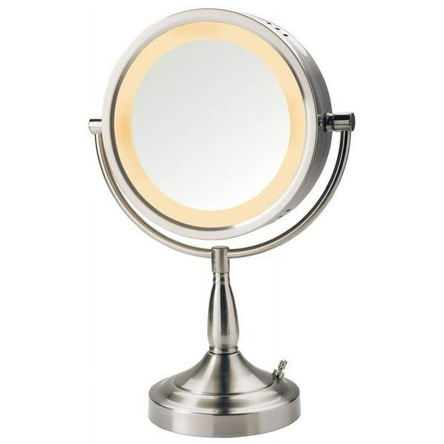 Jerdon 8.5" Diameter Lighted Makeup Mirror, 7X-1X Magnification, Nickel Finish-Model LT856N