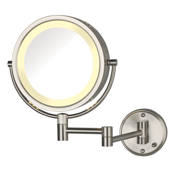 Jerdon 8.5-Inch Diameter Wall-Mounted Lighted Makeup Mirror with 8X-1X Magnification, Nickel Finish - Direct Wire - Model HL75ND
