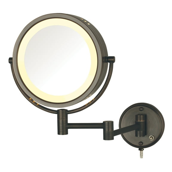 Jerdon 8.5inch Diameter Wall-Mounted Lighted Makeup Mirror with 8X-1X Magnification, Bronze Finish, Plug In-Model HL75BZ